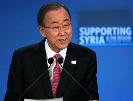 Tổng Thư ký Liên hợp quốc Ban Ki-moon phát biểu tại một hội thảo về Syria ở London, Anh, ngày 4/2.